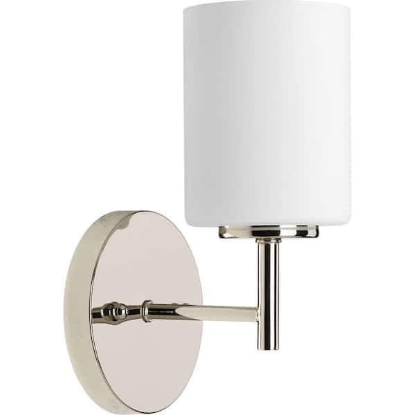 Progress Lighting Replay Collection 5-1/4 in. 1-Light Polished Nickel Etched White Glass Modern Bathroom Vanity Wall Light