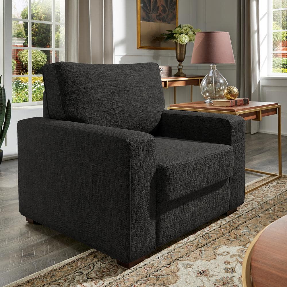 HomeSullivan Black Woven Fabric Upholstered Square Arm Sofa