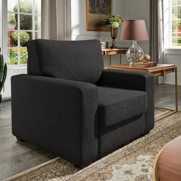 HomeSullivan Black Woven Fabric Upholstered Square Arm Sofa
