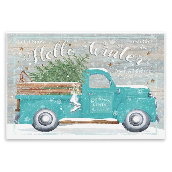 Stupell Industries Rustic Hello Winter Truck by Karen Tye Bentley 1-Piece Unframed Graphic Print Travel Poster Art Print 15 in. x 10 in.
