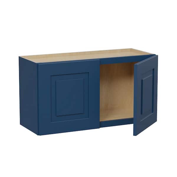Home Decorators Collection Grayson 36 in. W x 12 in. D x 15 in. H Assembled Plywood Wall Bridge Kitchen Cabinet in Mythic Blue with Soft Close
