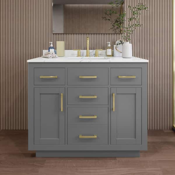 Wyndham Collection Beckett TK 42 in. W x 22 in. D x 35 in. H Single Bath Vanity in Dark Gray with Giotto Quartz Top