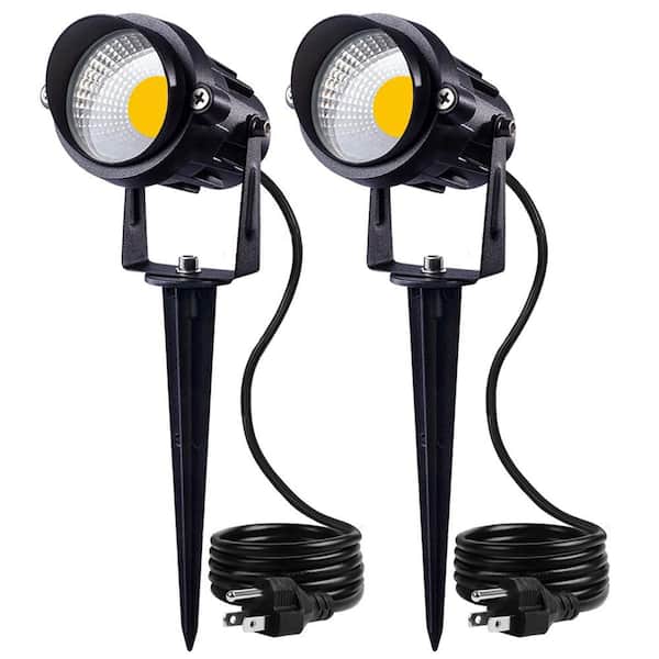 120V Plug in Outdoor Waterproof 12W COB LED Spotlight with Spiked Stand, No Bulbs Included (2-Packs)