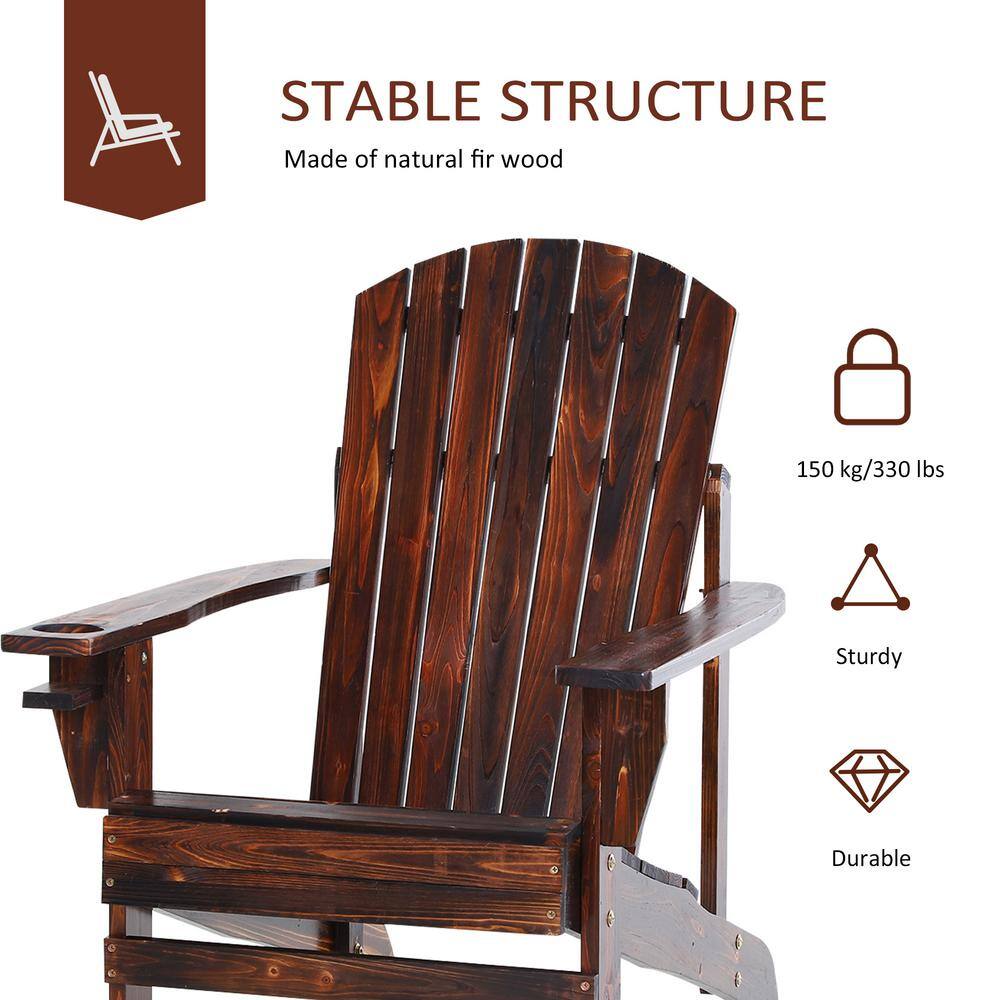 Outsunny Dark Brown Fir Wood Adirondack Chair with Cupholder