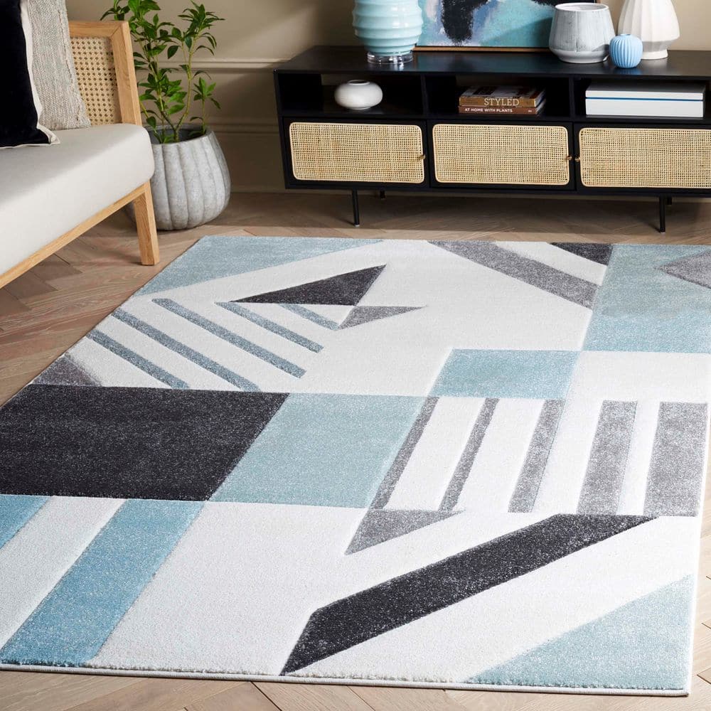 Hollywood 4 ft. x 6 ft. Ivory/Aqua Abstract Geometric Area Rug price history on PriceWatchPro