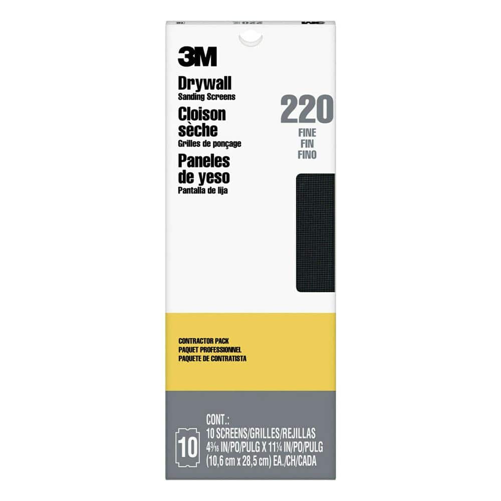 3M 4-3/16 in. x 11-1/4 in. (10.6 cm x 28.5 cm) 220 Grit Fine Drywall Sanding Screens Pro-Pak (10-Sheets per Pack) -  99436P