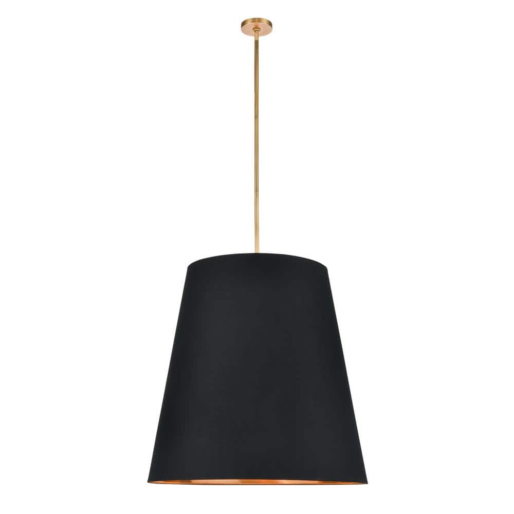 Calor 30 in. 3-Light 60-Watt Black Linen with Gold Parchment/Vintage Brass 
