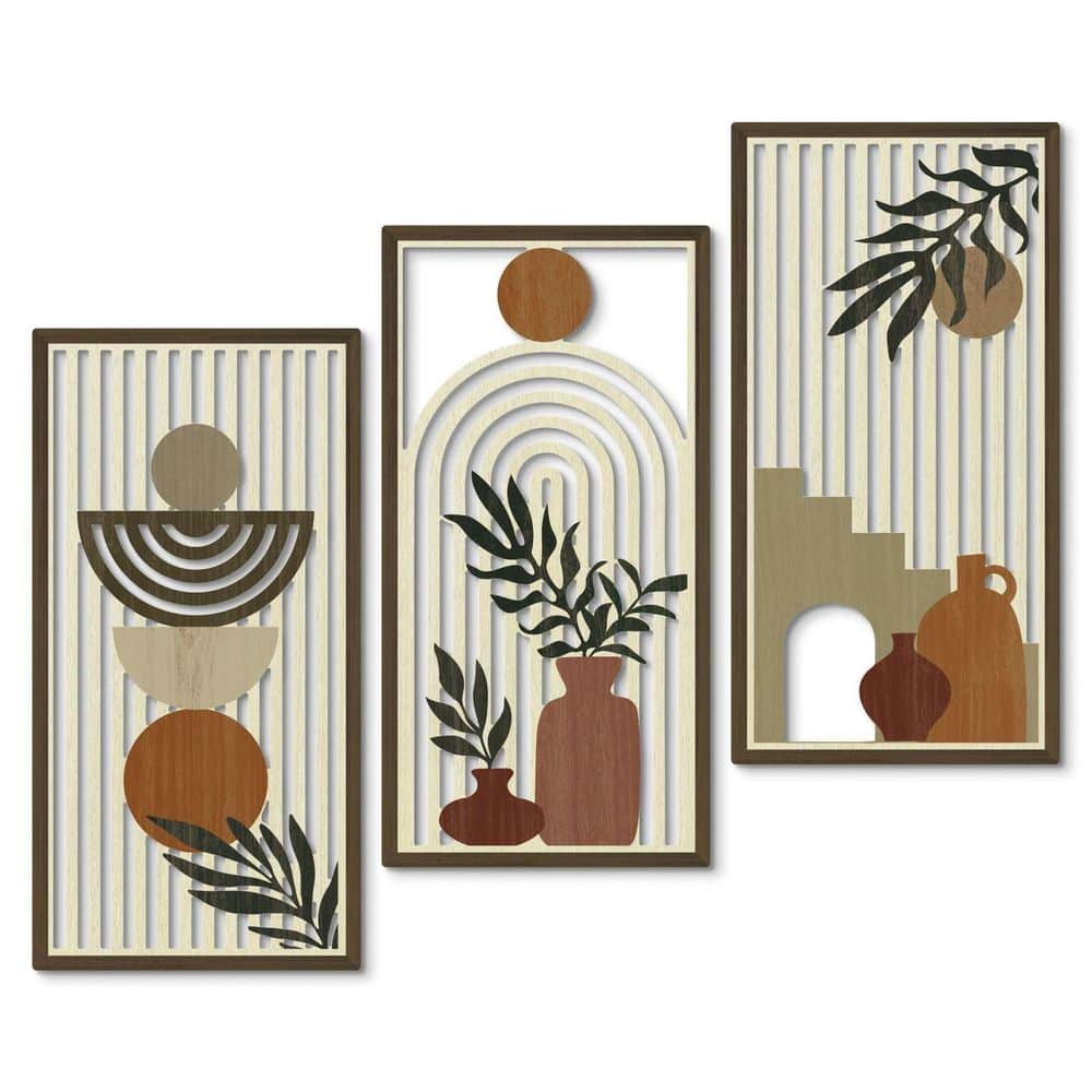 3-Piece Light Yellow Modern Botanical Wooden Wall Sculpture, Minimalist Framed Artwork for Living Room Bedroom Office price history on PriceWatchPro