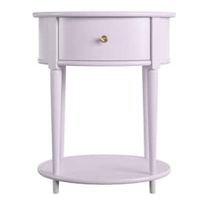 Abelia 21.6 in. Lavender Round End Table with Drawer and Shelf