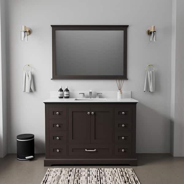Lexora Dukes 48 in. W x 22 in. D Espresso Single Bath Vanity, White Quartz Top, Faucet Set, and 46 in. Mirror