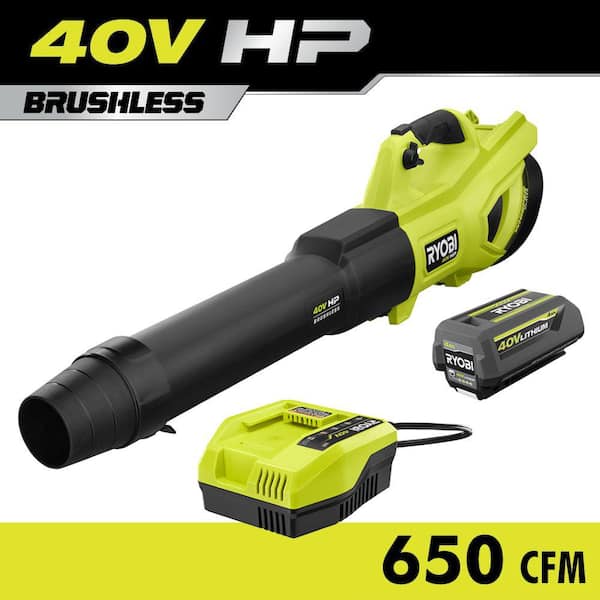 RYOBI 40V HP Brushless Whisper Series 160 MPH 650 CFM Cordless Battery Leaf Blower with 4.0 Ah Battery and Charger