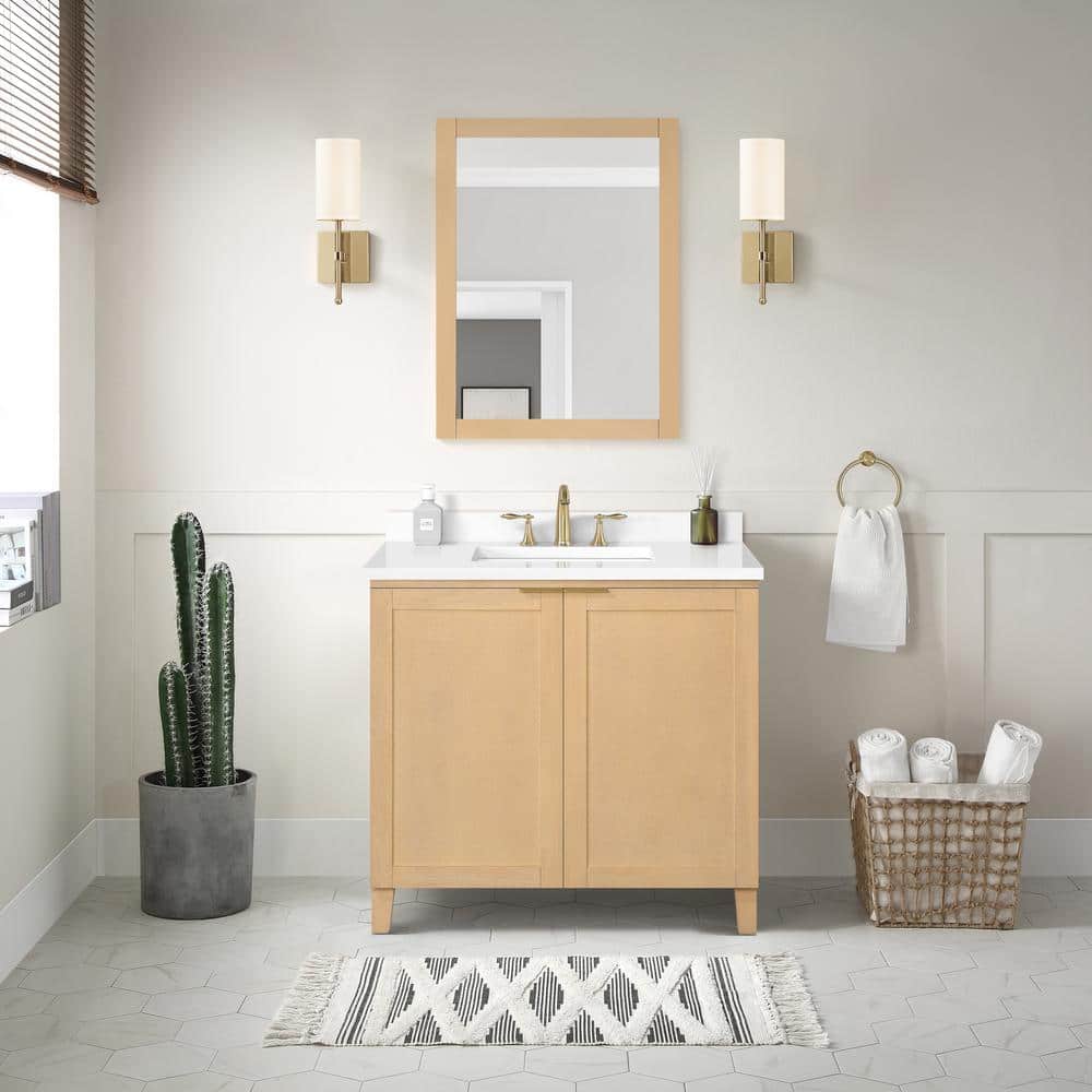 Macy 36" Rustic Ash Bathroom Vanity with White Sink