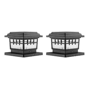 3.5 in. x 3.5 in. Black Outdoor Solar Post Cap with a 5.5 in. x 5.5 in. Adaptor (2-Pack)