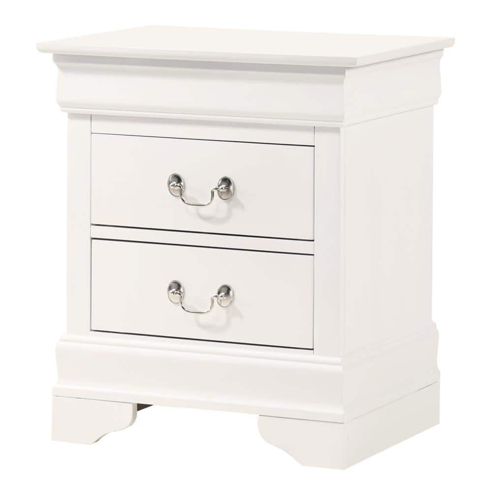 White Wood Louis Philippe 2-Drawer Nightstand
