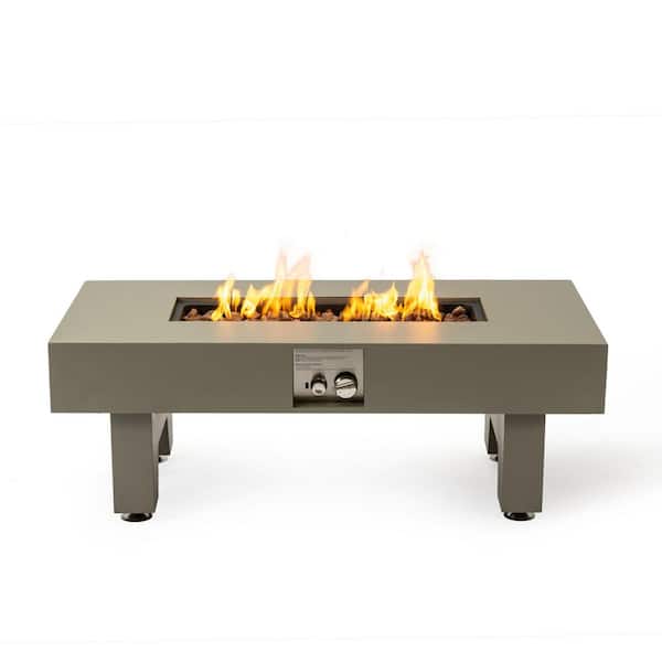 Unbranded 42 in. Gray Rectangle Meta Propane Fire Pit Table 50000 BTU Outdoor Firepit For Outside Patio Backyard
