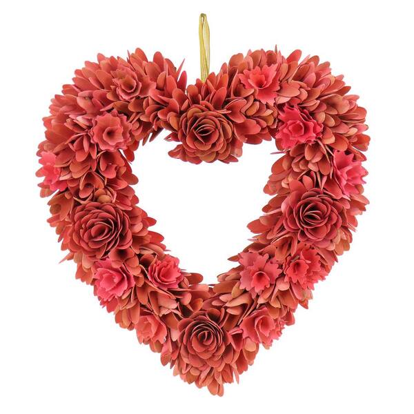 National Tree Company 20 in. Height Pink Rose Floral Valentine's Heart Wreath