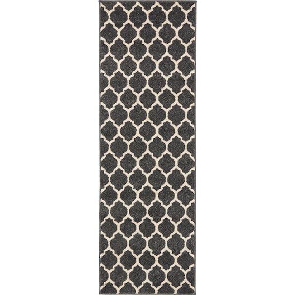Unique Loom Trellis Philadelphia Black/Beige 2' 0 x 6' 0 Runner Rug