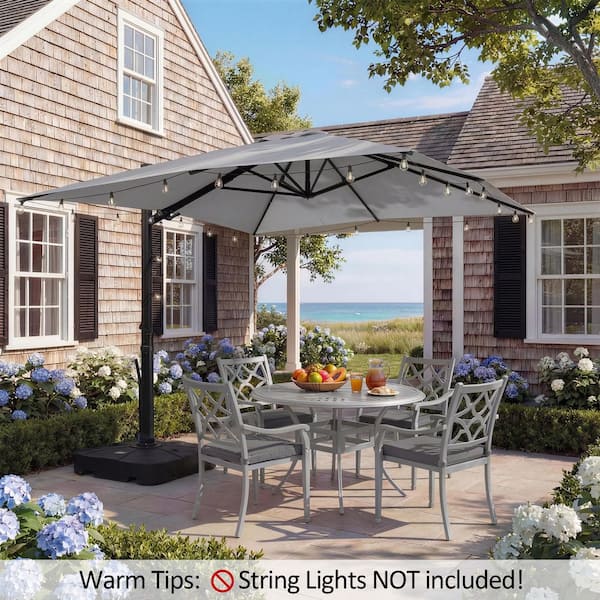 cantilever patio umbrellas on sale 10ft Square Automatic Hydraulic Umbrella with Air Vent, 10x10FT / Without Weights / Beige Weather resistant polyester canopy SUNNYARD 10FT Bamboo Patio 2027 Flat Skis size:149