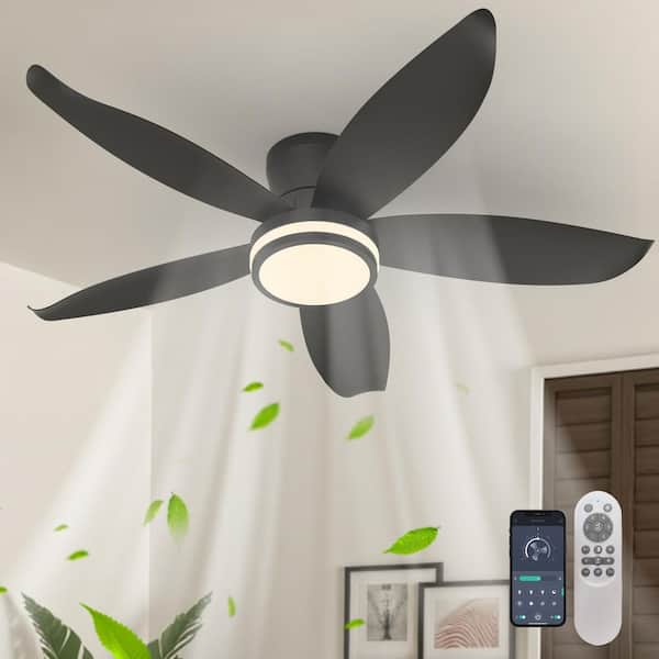 42 in. Indoor Black Modern Dimmable Reversible DC motor Flush Mount Ceiling Fan with Integrated LED and Rmote Included