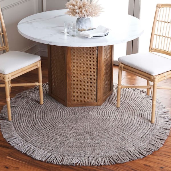 Renewal 5 ft. x 5 ft. Taupe Solid Fringe Round Area Rug
