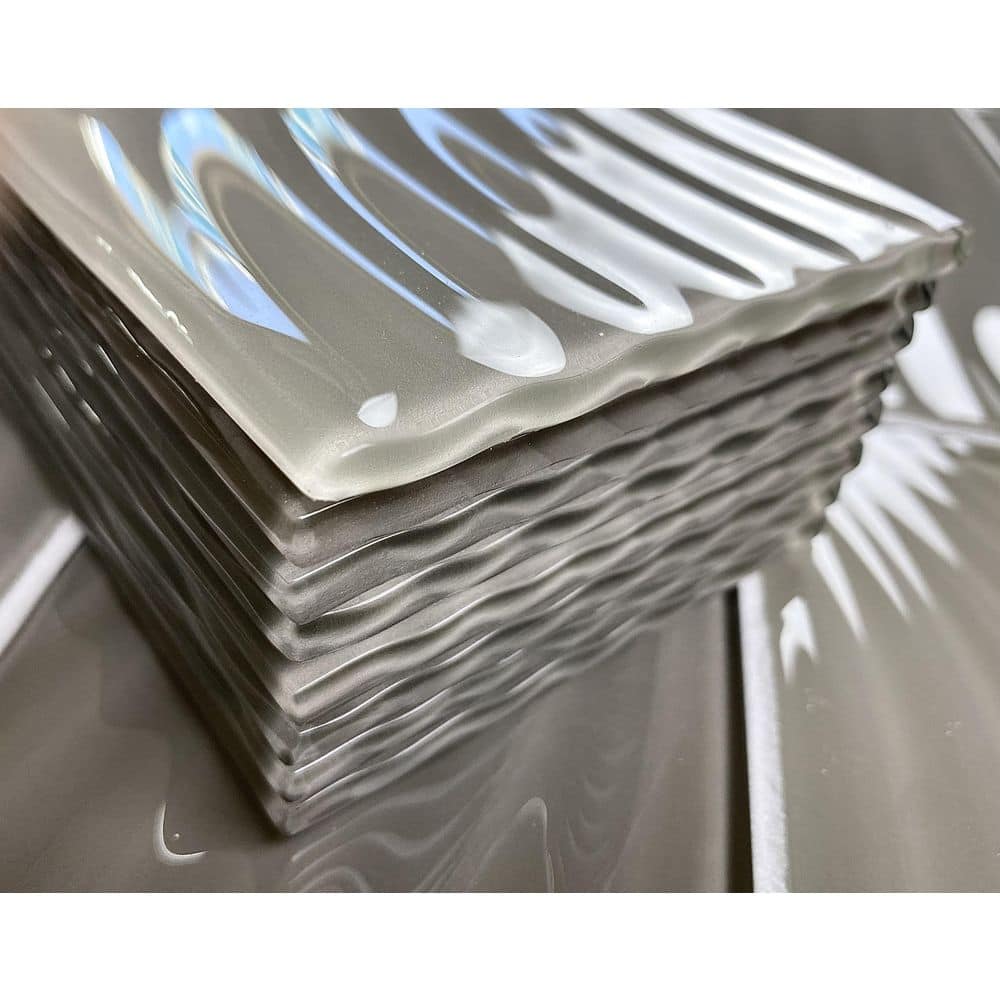 Beige Glossy Textured Glass Subway Wall Tile 4x12