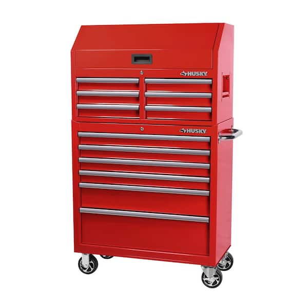 Husky 36 in. W x 18 in. D Standard Duty 12-Drawer Combination Rolling Tool  Chest Combo and Top Tool Cabinet in Gloss Red H36CH6TR6R - The Home Depot