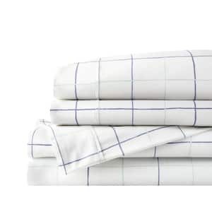 300 Thread Count Cotton Sateen Blue Watercolor Grid 4-Piece Full Printed Sheet Set