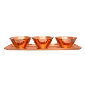 13 in. x 4 in. 100% Pure Copper Tray With 3 Mixing Bowls Set Perfect for Parties, Events And Everyday Use In The Kitchen