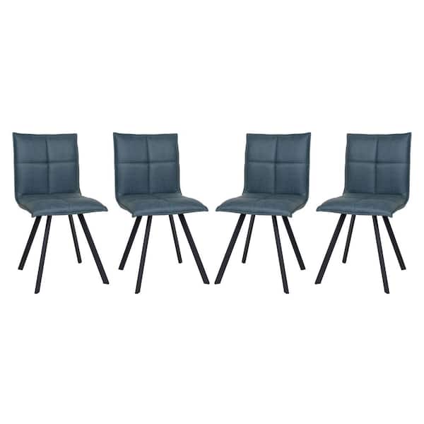 Leisuremod Wesley Peacock Blue Faux Leather Dining Chair Set of 4