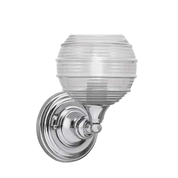 Unbranded Fulton 1-Light Chrome Wall Sconce, 6 in. Clear Ribbed Glass