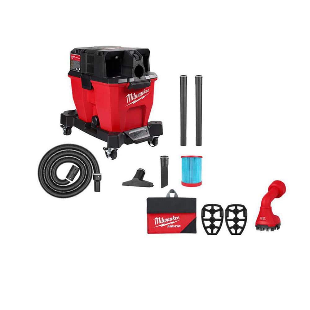 Milwaukee M18 FUEL 9 Gal. Cordless Dual-Battery Wet/Dry Shop Vacuum with AIR-TIP 1-1/4 in. - 2-1/2 in. Swiveling Palm Brush Tool