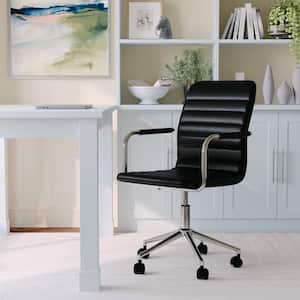 Taytum Faux Leather Adjustable Height with Wheels Office Chair in Black Faux Leather/Polished Nickel with Arms