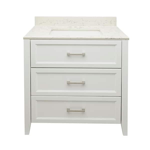 Ella Zermatt 31 in. W x 22 in. D x 36 in. H Bath Vanity in White with Quartz Stone Lyra White Top with White Basin
