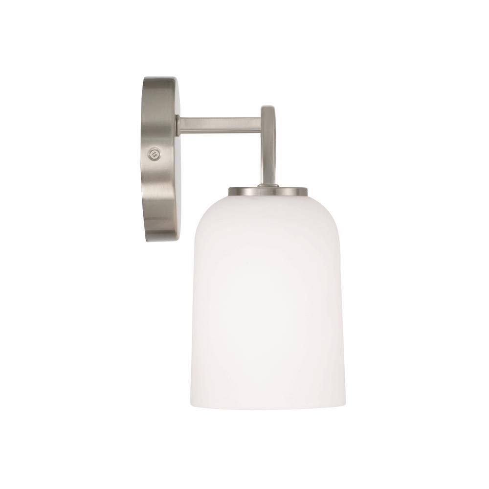 Brushed Nickel 3-Light Vanity with Soft White Glass Shades