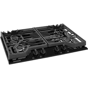 30 in. Gas Cooktop in Black with 4-Burner Elements, including Quick Boil and Simmer Burner