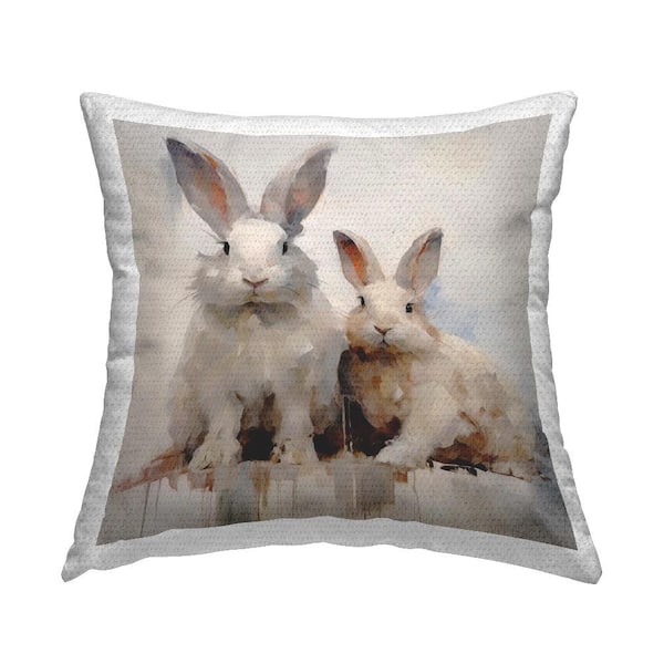 Stupell Industries Fluffy Spring Rabbits Beige Square Outdoor Throw Pillow