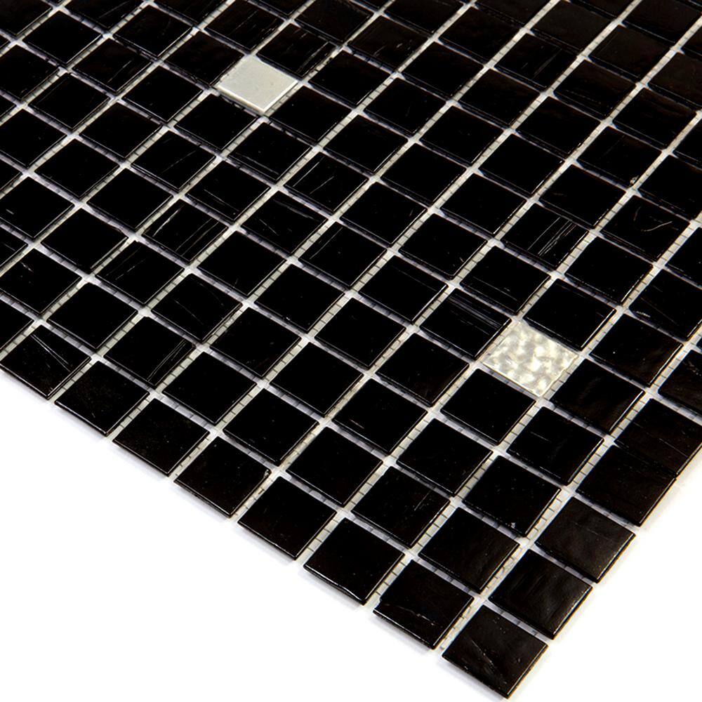 12" x 12" Black and White Iridescent Glass Mosaic Tile
