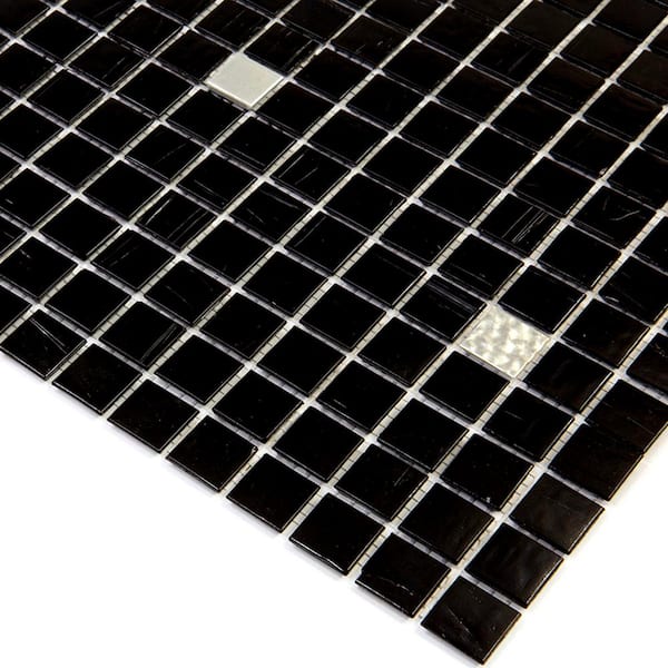 Mingles 12 in. x 12 in. Glossy Black and White Glass Mosaic Wall and Floor Tile (20 sq. ft./case) (20-pack)