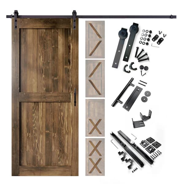 HOMACER 60 in. x 80 in. 5-in-1 Design Walnut Solid Pine Wood Interior Sliding Barn Door with Hardware Kit, Non-Bypass