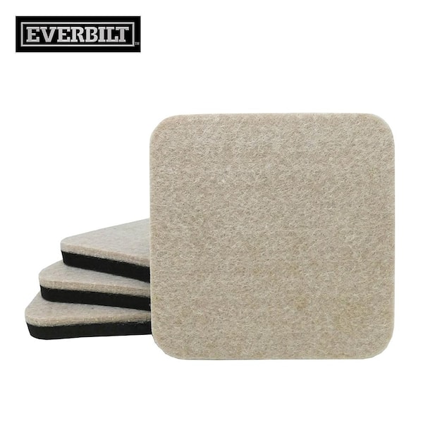 4 in. Beige and Black Square Felt Heavy Duty Furniture Slider Pads for Hard Floors (4-Pack)