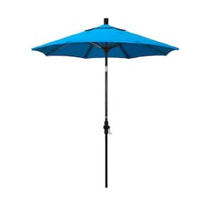 7.5 ft. Bronze Aluminum Market Collar Tilt Crank Lift Patio Umbrella in Canvas Cyan Sunbrella