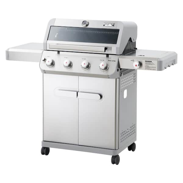 Monument Grills Mesa 4-Burner Propane Gas Grill in Stainless Steel with Clear View Lid, Side Burner and LED Controls
