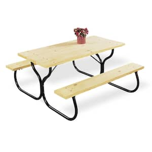 Black Rectangular Metal Outdoor Picnic Table Frame Only, Wood Not Included