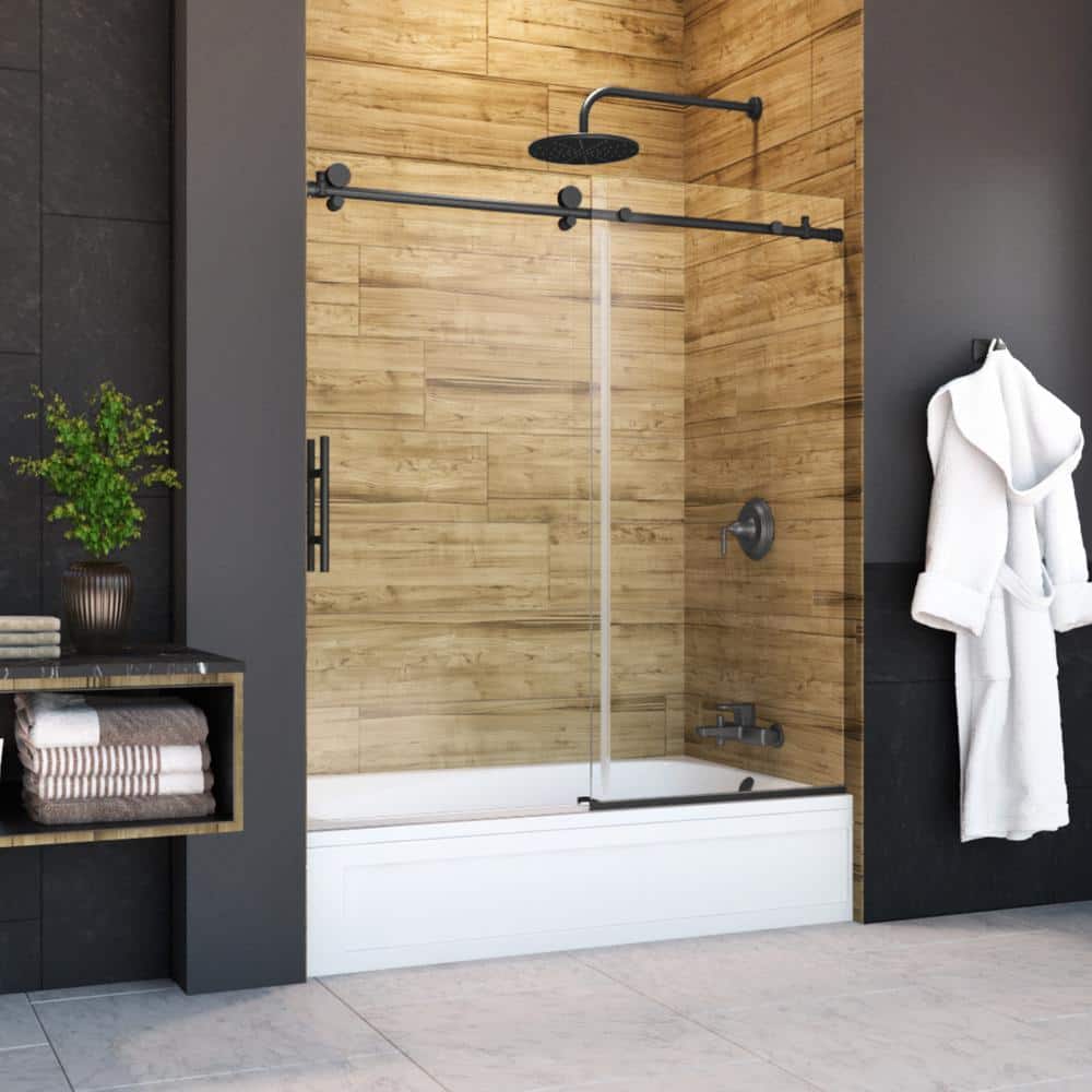 Eclipse 60" Matte Black Frameless Sliding Tub Door