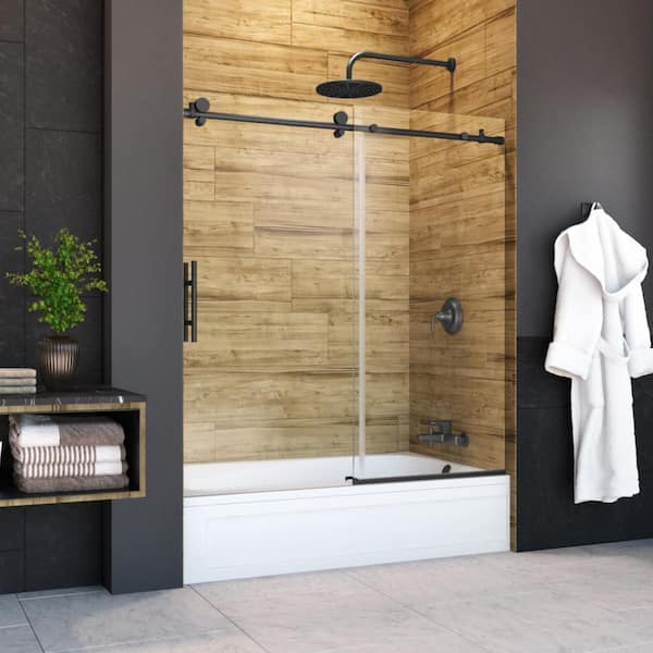Holcam Eclipse 60 in. W x 60.5 in. H Frameless Sliding Tub Door in Matte Black