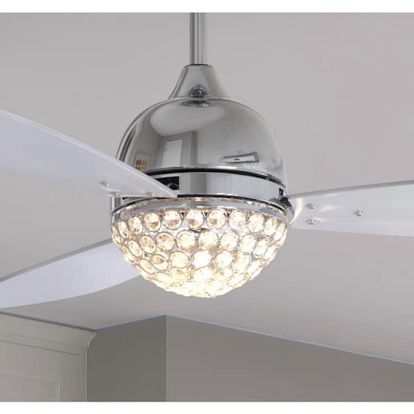 Corvin 52 in. Dimmable LED Indoor Chrome Smart Ceiling Fan with Crystal Light and Remote, Works with Alexa/Google Home