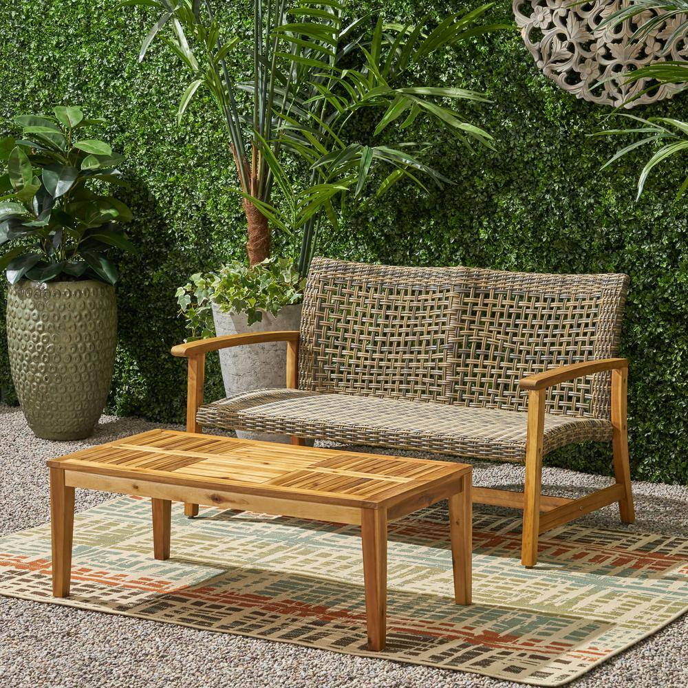 Noble House Hampton Natural 2-Piece Wood and Faux Rattan Patio ...