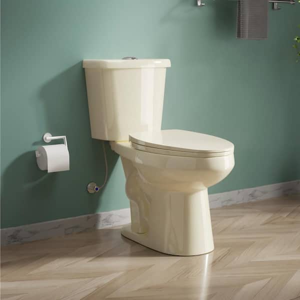 Chair Height Dual Flush 1.1/1.6 GPF Elongated 17 in Toilet 2-piece Toilet in Bone with Soft Close Seat Map Flush 1000g