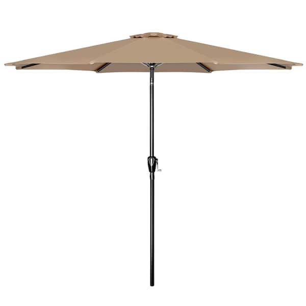 Otryad 10 ft. Steel Outdoor Market Patio Umbrella Octagon Yard Umbrella with Push Button Tilt/Crank and Wind Vent, Tan