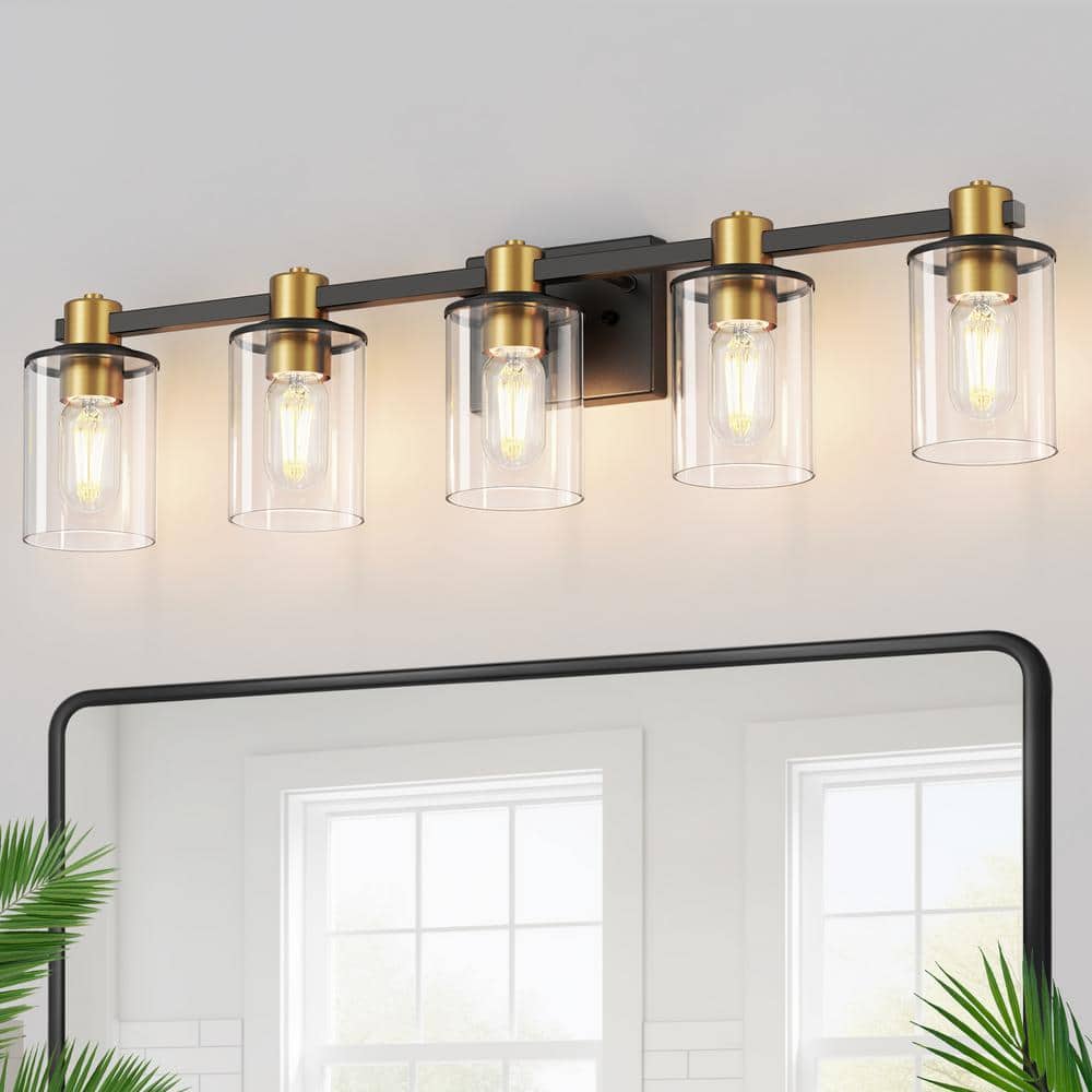 32 in. 5-Light Black Gold Bathroom Vanity Light Fixture, Clear Glass Shade Wall Sconce for Bathroom, Mirror, or Hallway price history on PriceWatchPro